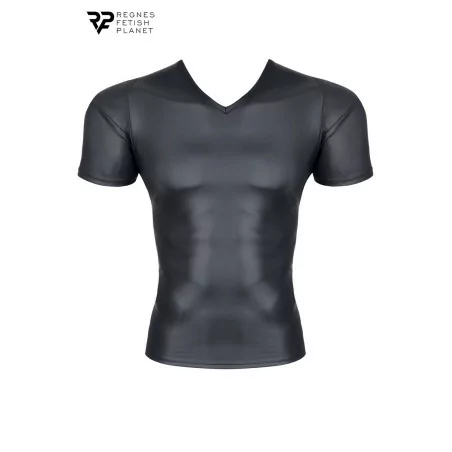 Schwarzes Wetlook T-Shirt mit V-Ausschnitt - Regnes (34,90 €) | Poppers Express