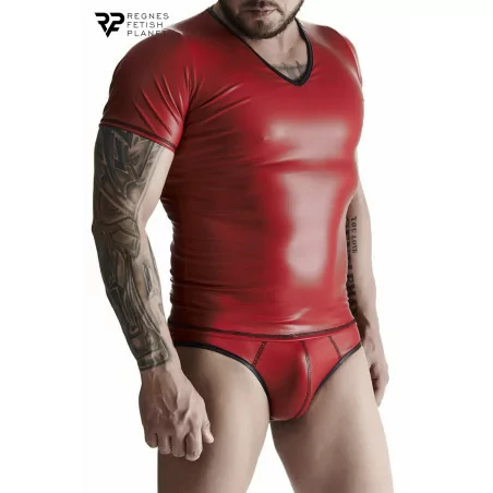 Red Wetlook T-shirt with V-neck - Regnes (€34.90) | Poppers Express