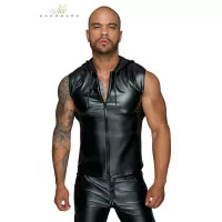 Mouwloos Hooded Vest in Stretch Powerwetlook - (€ 69,90) | Poppers Express