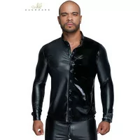 Black Stretch Wetlook and Vinyl Shirt — MissBehaved - (€73.90) | Poppers Express