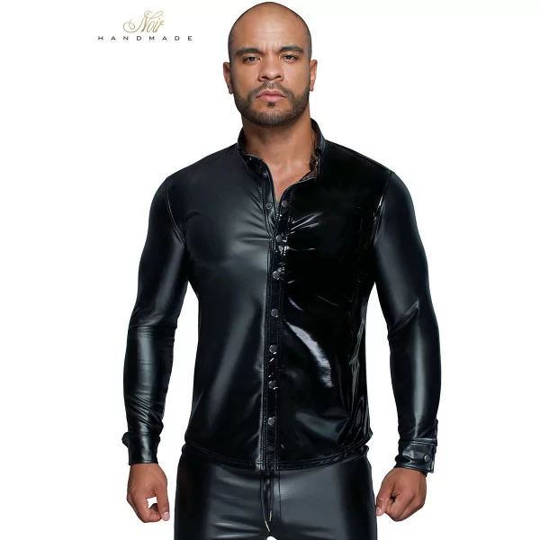 Black Stretch Wetlook and Vinyl Shirt — MissBehaved - (€73.90) | Poppers Express