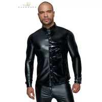 Black Stretch Wetlook and Vinyl Shirt — MissBehaved - (€73.90) | Poppers Express