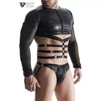 Wetlook-Crop-T-Shirt, Mesh-Ärmel und Geschirr — Regnes - Regnes (54,90 €) | Poppers Express