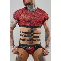 Crop Top Cebra Rojo & Negro y Arnés Sexy - Regnes (58,25 €) | Poppers Express