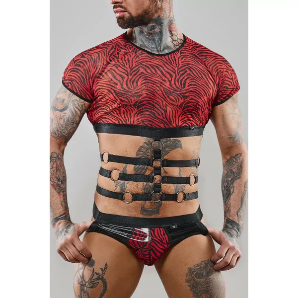 Crop Top Cebra Rojo & Negro y Arnés Sexy - Regnes (58,25 €) | Poppers Express