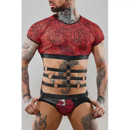 Crop Top Red & Black Zebra and Sexy Harness - Regnes (€58.25) | Poppers Express