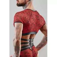 Crop Top Cebra Rojo & Negro y Arnés Sexy - Regnes (58,25 €) | Poppers Express