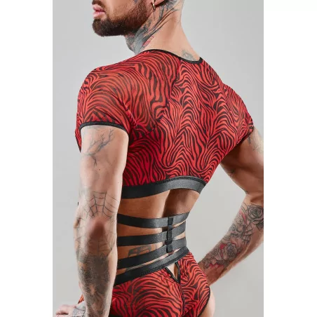 Crop Top Cebra Rojo & Negro y Arnés Sexy - Regnes (58,25 €) | Poppers Express