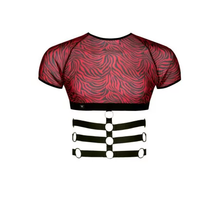 Crop Top Cebra Rojo & Negro y Arnés Sexy - Regnes (58,25 €) | Poppers Express