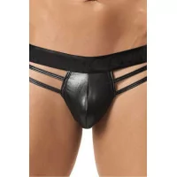 Schwarzer Wetlook String mit Bändern - (14,90 €) | Poppers Express