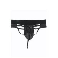 Schwarzer Wetlook String mit Bändern - (14,90 €) | Poppers Express