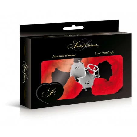 Metalen handboeien met rood bont - (€ 9,82) | Poppers Express