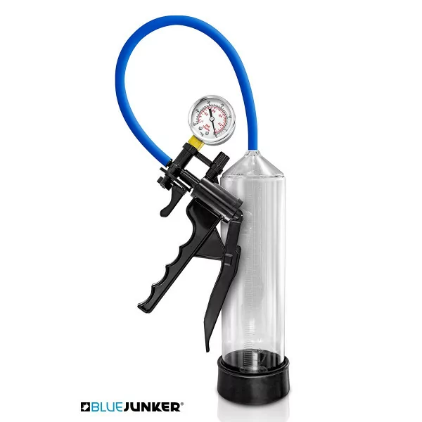 Abgestufte Penispumpe mit Manometer & Pistolengriff - Blue Junker (49,90 €) | Poppers Express