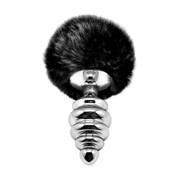 Premium Black Fluffy Ribbed Metal Plug - Size L - Alive (19,99 €) | Poppers Express