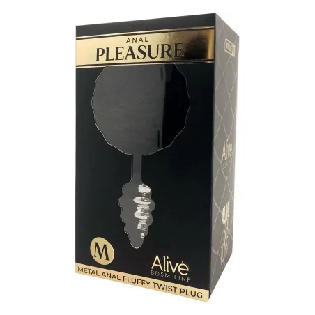 Premium Black Fluffy Ribbed Metal Plug - Size M - Alive (€16.99) | Poppers Express